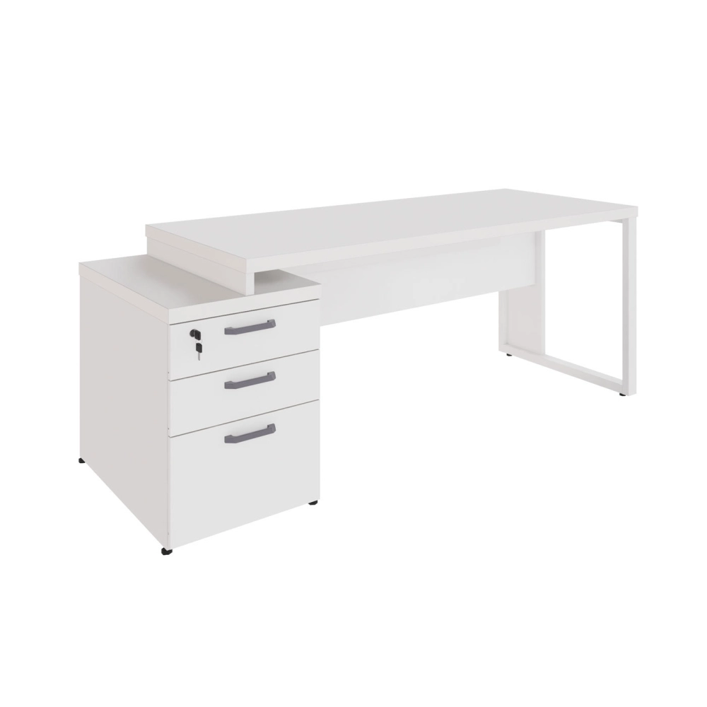 Mesa Diretor Escritório 1,50m a 1,72m 3 Gavetas Pé Metal F5 Cor:Branco