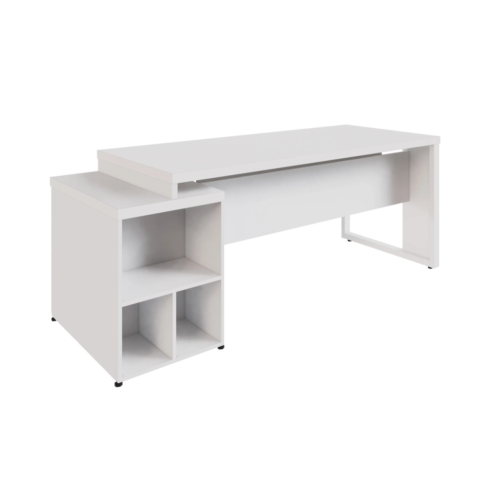 Mesa Diretor Escritório 1,50m a 1,72m 3 Gavetas Pé Metal F5 Cor:Branco