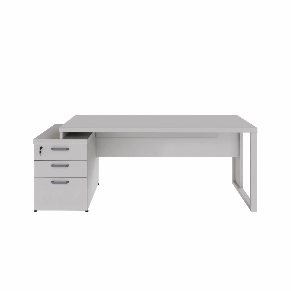 Mesa Diretor Escritório 1,50m a 1,72m 3 Gavetas Pé Metal F5 Cor:Cinza