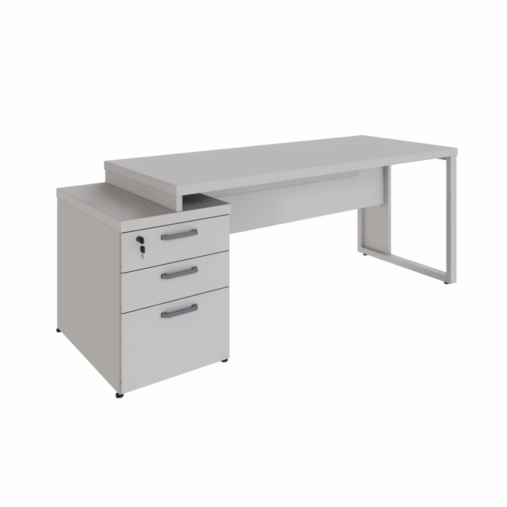 Mesa Diretor Escritório 1,50m a 1,72m 3 Gavetas Pé Metal F5 Cor:Cinza