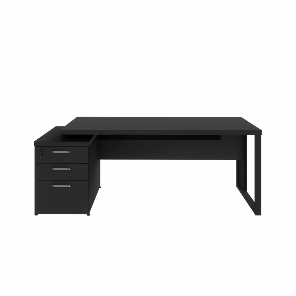Mesa Diretor Escritório 1,50m a 1,72m 3 Gavetas Pé Metal F5 Cor:Preto