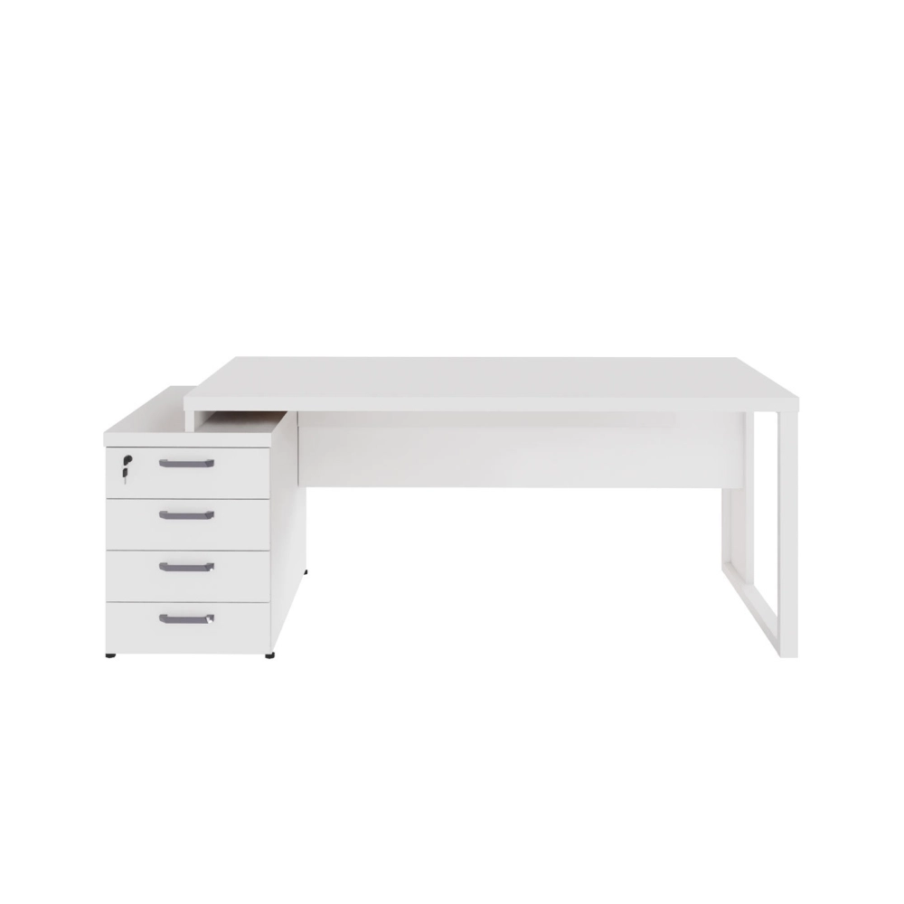 Mesa Diretor Escritório 150cm a 172cm 4 Gavetas Pé Metal F5 Cor:Branco