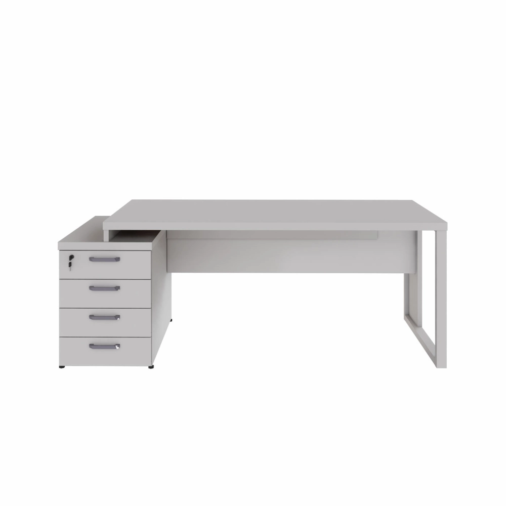Mesa Diretor Escritório 150cm a 172cm 4 Gavetas Pé Metal F5 Cor:Cinza