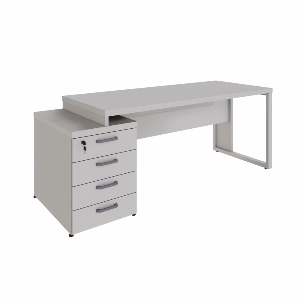 Mesa Diretor Escritório 150cm a 172cm 4 Gavetas Pé Metal F5 Cor:Cinza
