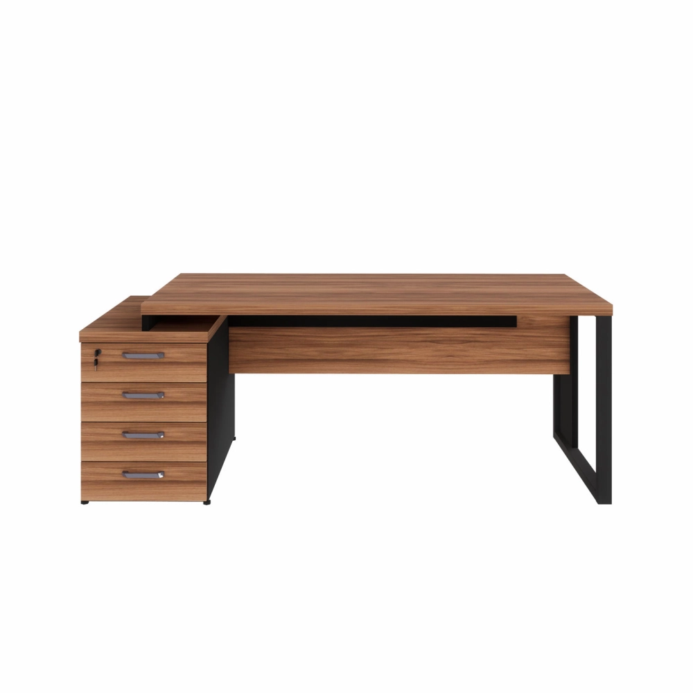 Mesa Diretor Escritório 150cm a 172cm 4 Gavetas Pé Metal F5 Cor:Nogal com Preto