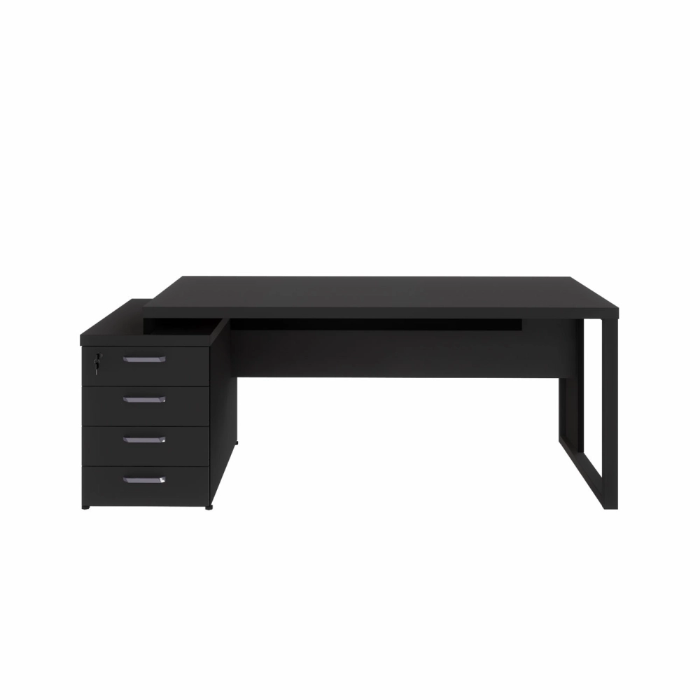 Mesa Diretor Escritório 150cm a 172cm 4 Gavetas Pé Metal F5 Cor:Preto