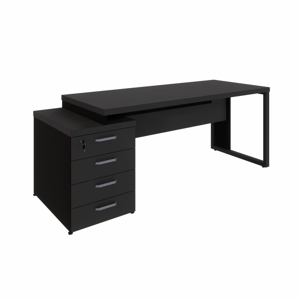Mesa Diretor Escritório 150cm a 172cm 4 Gavetas Pé Metal F5 Cor:Preto