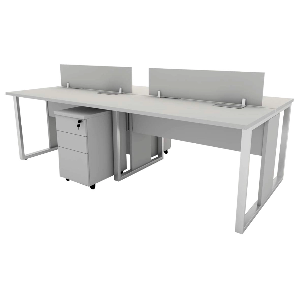 Mesa Dupla 2,40m p/ 4 pessoas c/ 2 Gav. e Divisória Cinza F5 Cor:Cinza