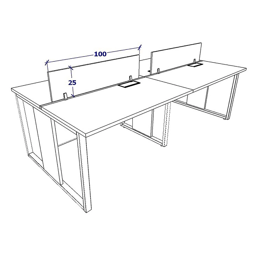 Mesa Dupla 2,40m p/ 4 pessoas c/ 2 Gav. e Divisória Cinza F5 Cor:Cinza