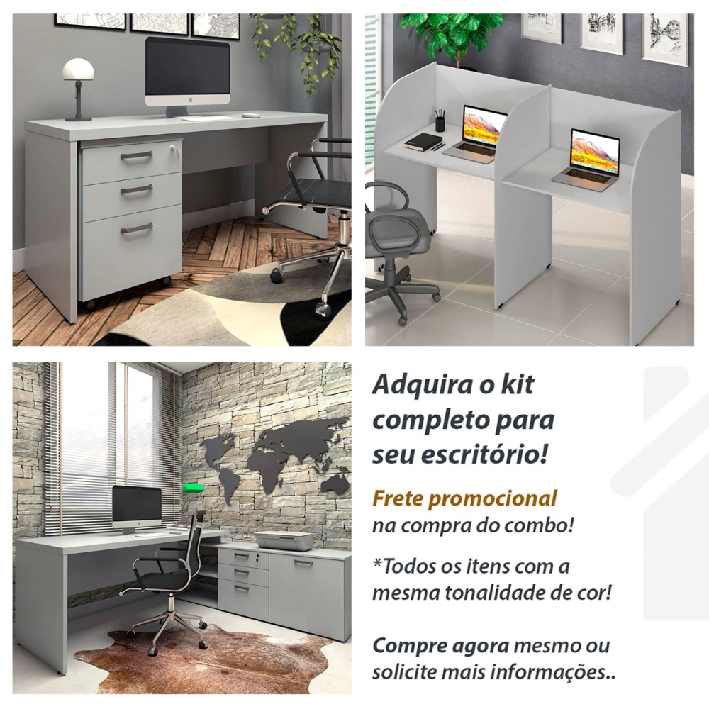 Mesa Dupla 2,40m p/ 4 pessoas c/ 2 Gav. e Divisória Cinza F5 Cor:Cinza