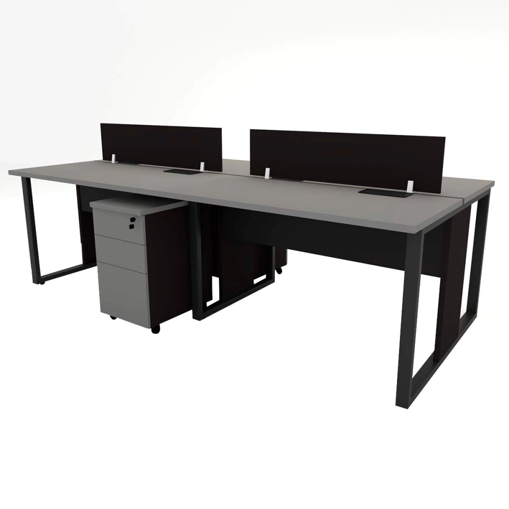 Mesa Dupla 2,40m p/ 4 pessoas c/ 2 Gav. e Divisória CS Pr F5 Cor:Cinza Sagrado com Preto