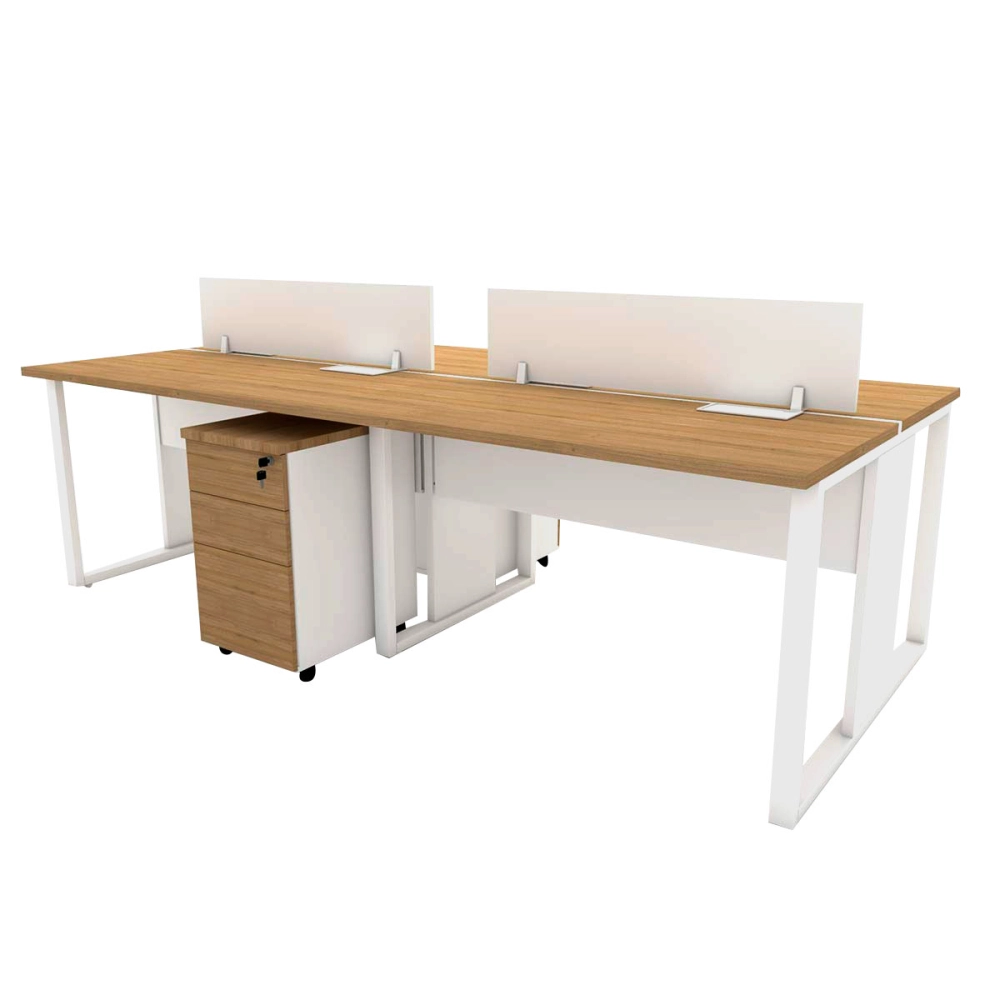 Mesa Dupla 2,40m p/ 4 pessoas c/ 2 Gav. e Divisória Mac B F5 Cor:Macadamia com Branco