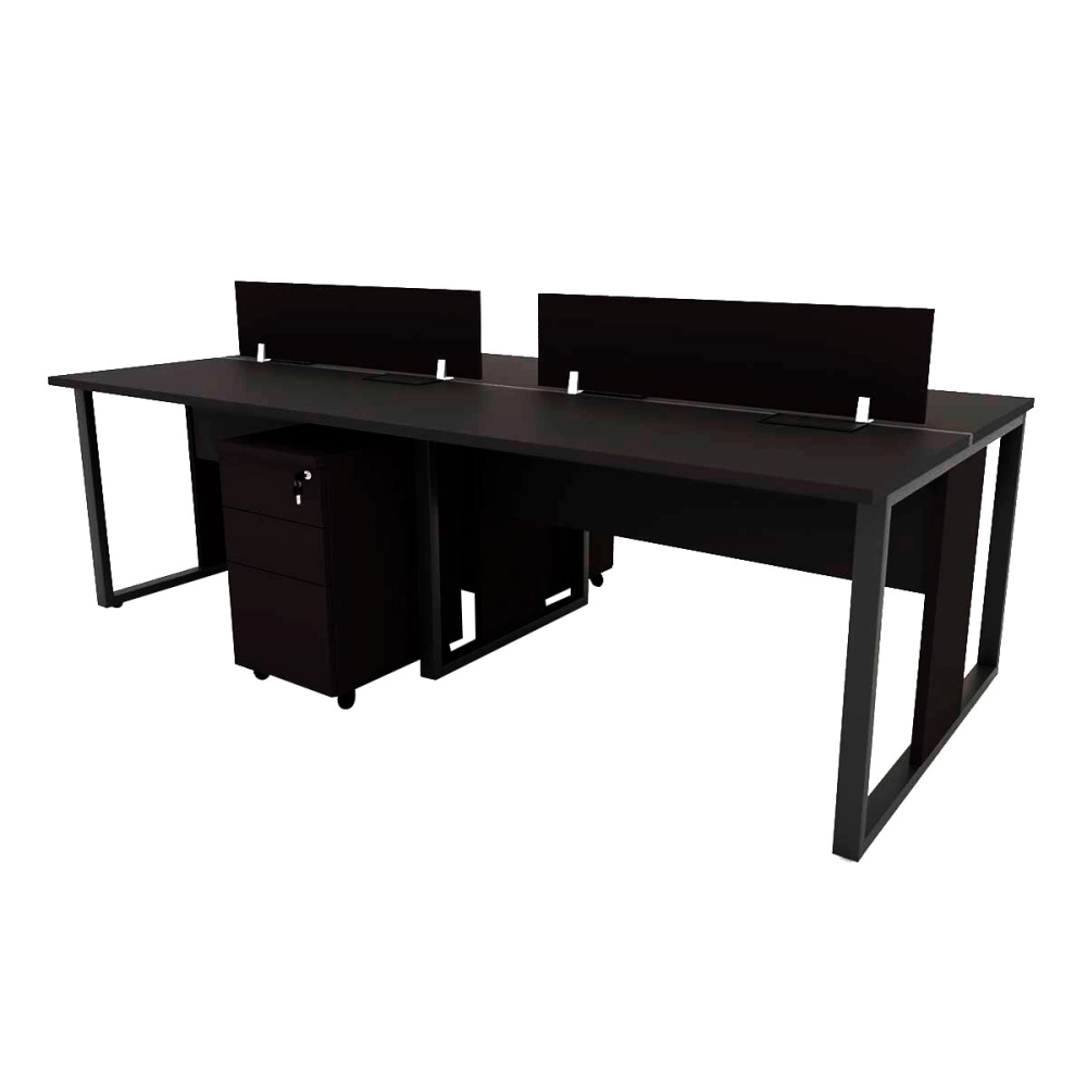 Mesa Dupla 2,40m p/ 4 pessoas c/ 2 Gav. e Divisória Preto F5 Cor:Preto