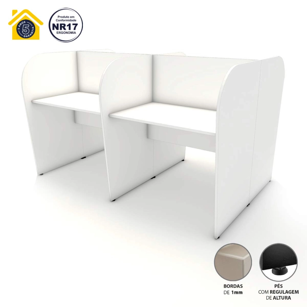 Mesa Dupla Atendimento Call Center 4 Pessoas 1,85m Br F5 Cor:Branco