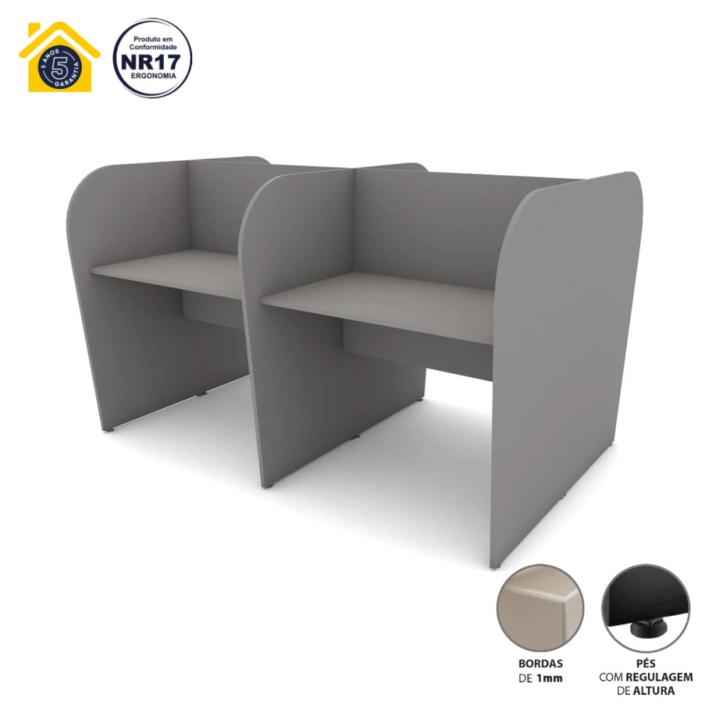 Mesa Dupla Atendimento Call Center 4 Pessoas 1,85m CS F5 Cor:Cinza Sagrado