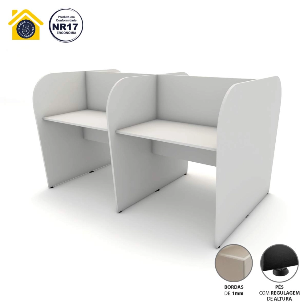 Mesa Dupla Atendimento Call Center 4 Pessoas 1,85m CZ F5 Cor:Cinza