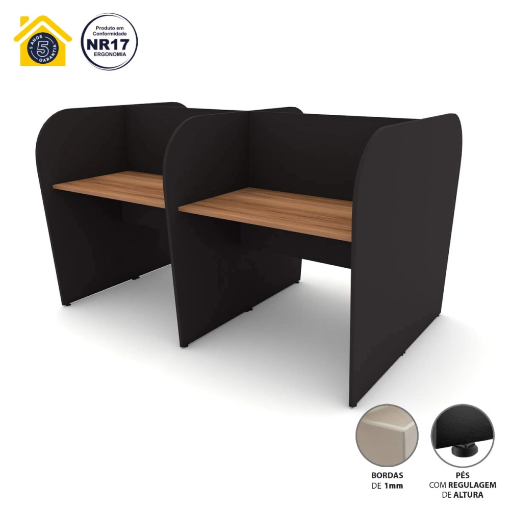 Mesa Dupla Atendimento Call Center 4 Pessoas 1,85m Nog F5 Cor:Nogal com Preto