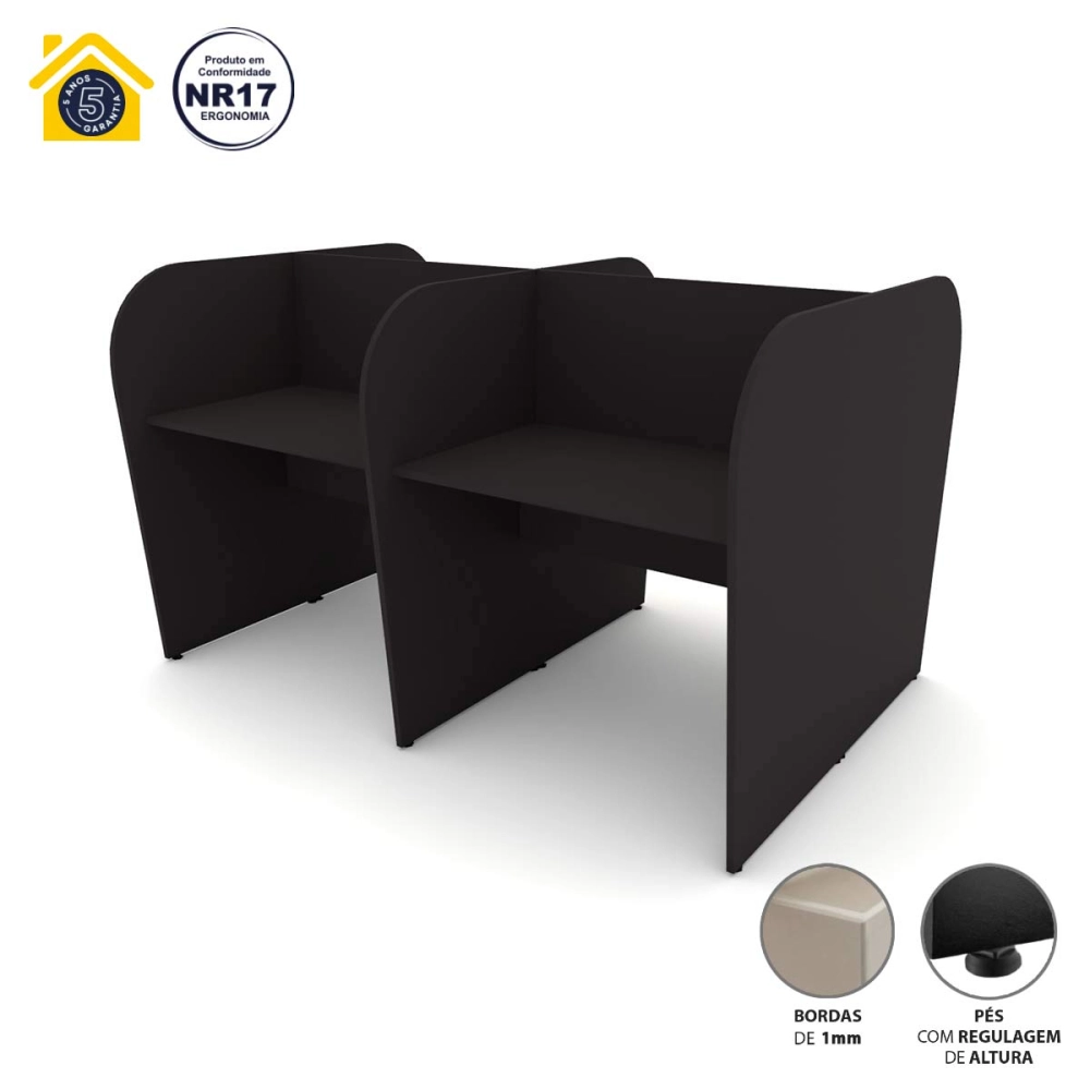 Mesa Dupla Atendimento Call Center 4 Pessoas 1,85m Preto F5 Cor:Preto