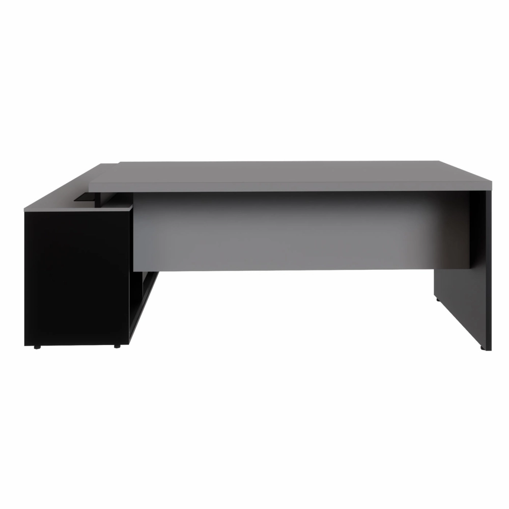 Mesa Escritório 1,70m Armário e Cx de Tomadas Pés Painel F5 Cor:Cinza Sagrado com Preto
