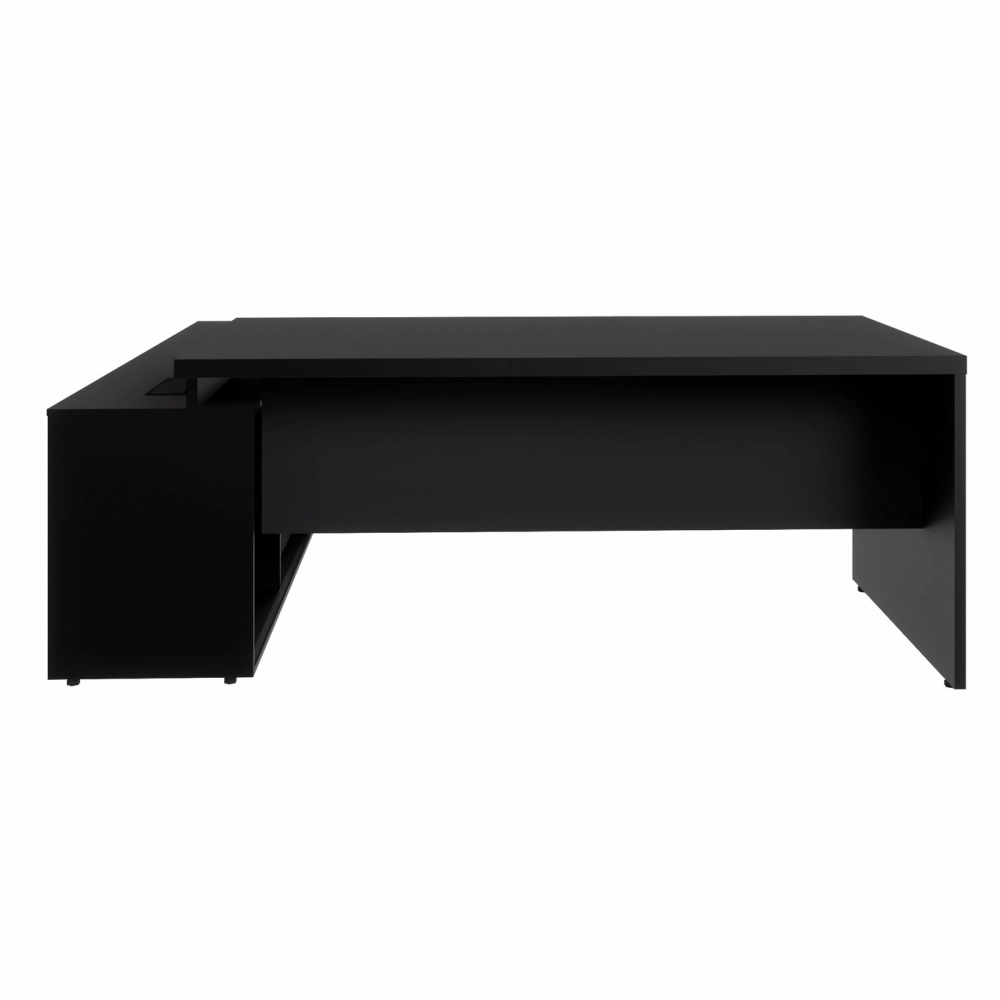 Mesa Escritório 1,70m Armário e Cx de Tomadas Pés Painel F5 Cor:Preto