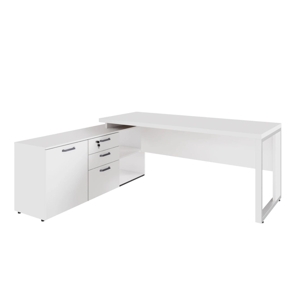 Mesa Escritório Diretor em L Industrial 1,50m Pés Metal F5 Cor:Branco