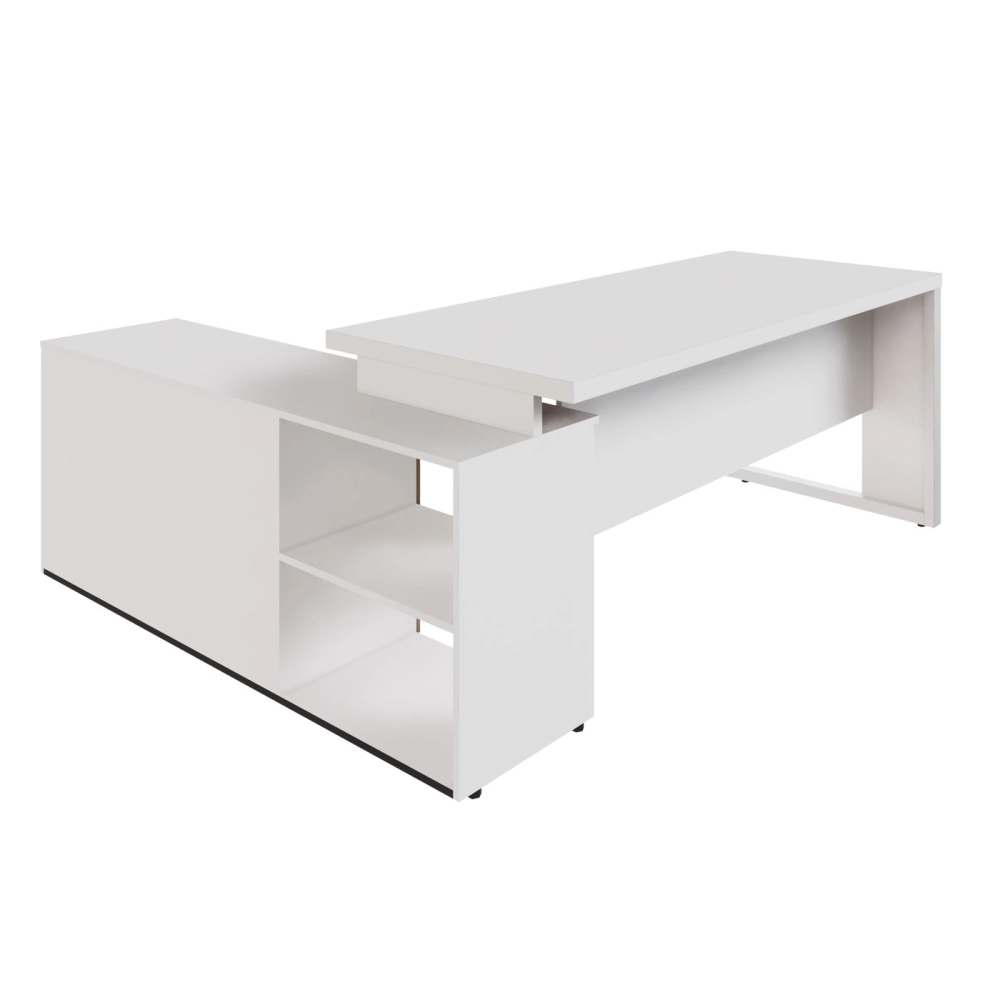 Mesa Escritório Diretor em L Industrial 1,50m Pés Metal F5 Cor:Branco