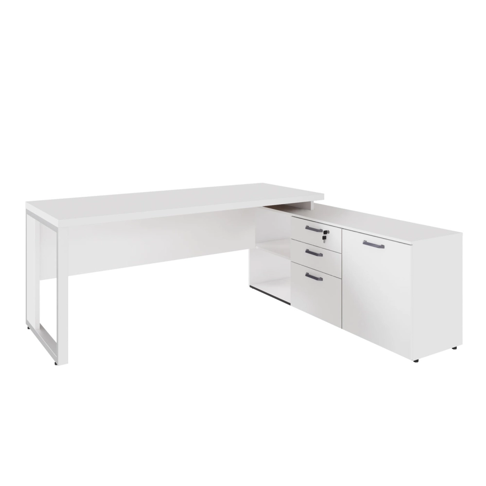 Mesa Escritório Diretor em L Industrial 1,70m Pés Metal F5 Cor:Branco