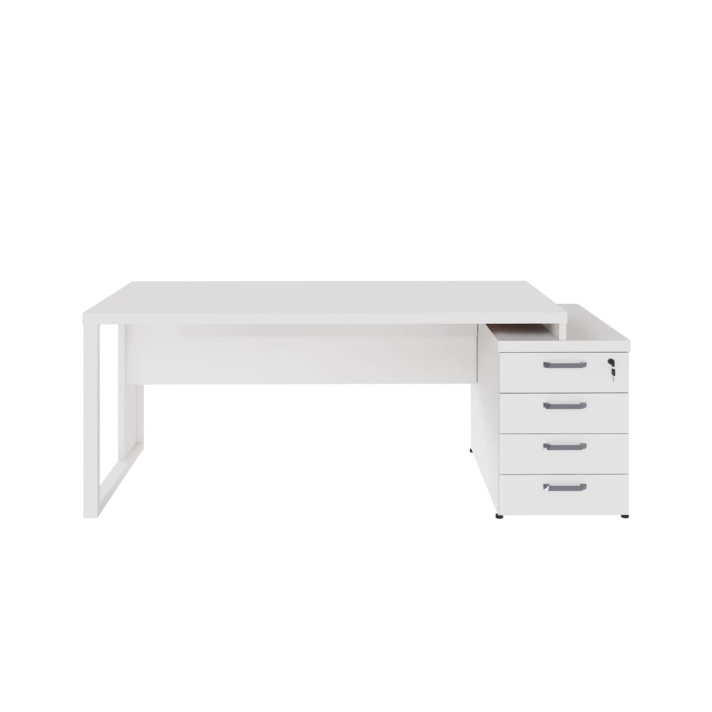 Mesa Escritório Extensível 1,70m a 1,92m 4 Gav. Pé Metal F5 Cor:Branco