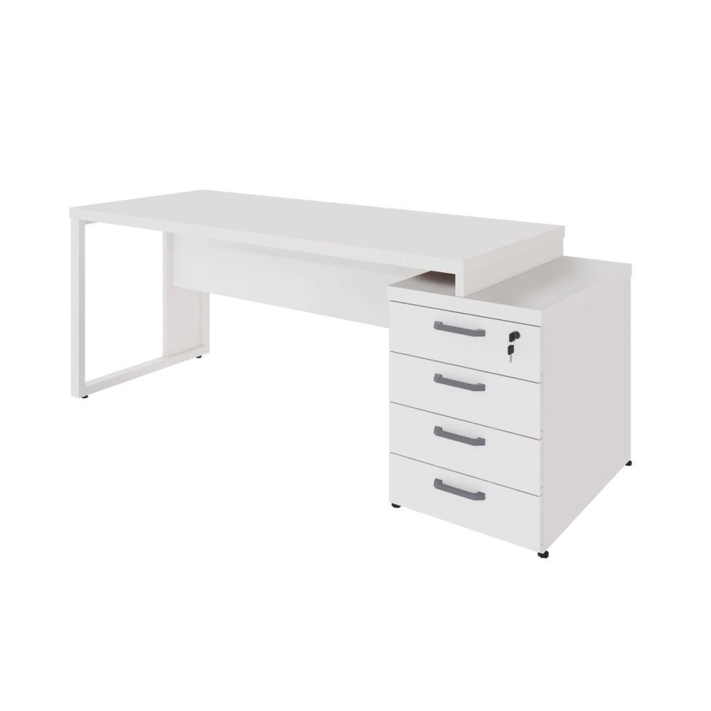 Mesa Escritório Extensível 1,70m a 1,92m 4 Gav. Pé Metal F5 Cor:Branco