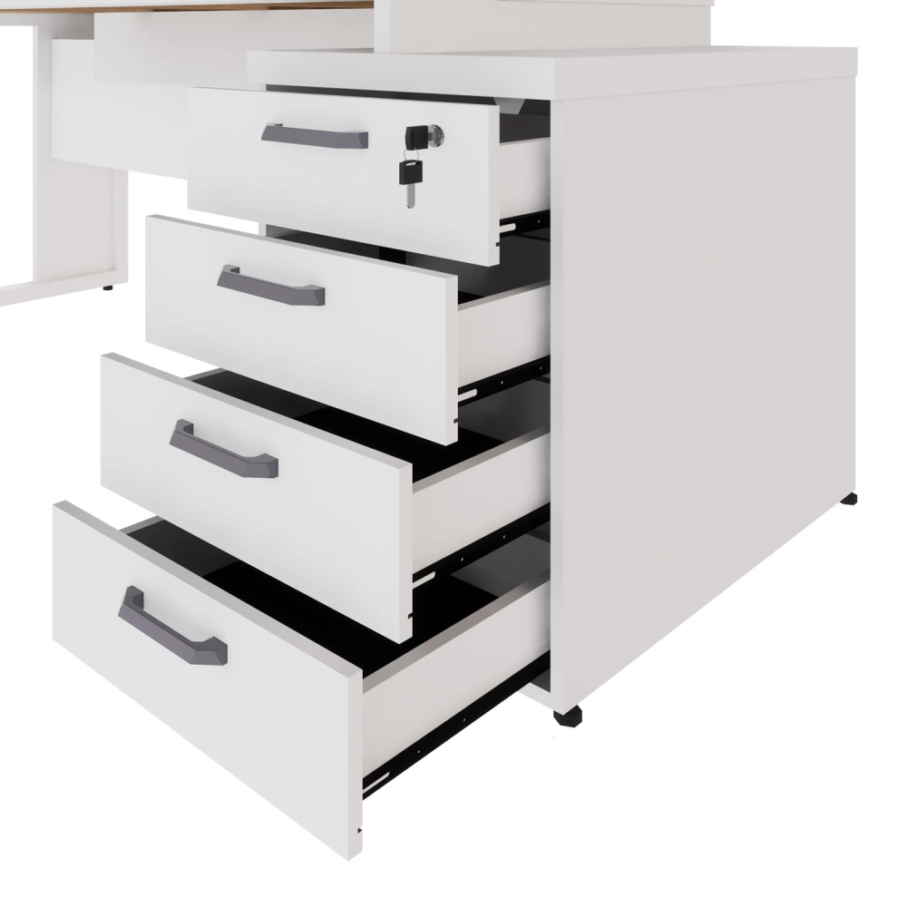 Mesa Escritório Extensível 1,70m a 1,92m 4 Gav. Pé Metal F5 Cor:Branco