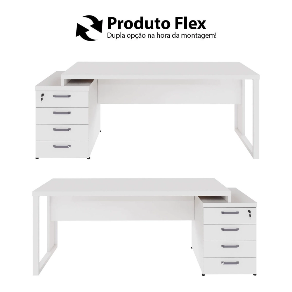 Mesa Escritório Extensível 1,70m a 1,92m 4 Gav. Pé Metal F5 Cor:Branco