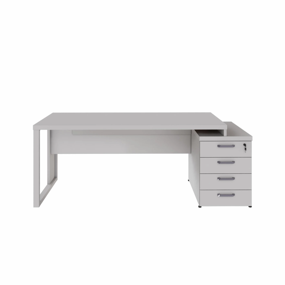 Mesa Escritório Extensível 1,70m a 1,92m 4 Gav. Pé Metal F5 Cor:Cinza