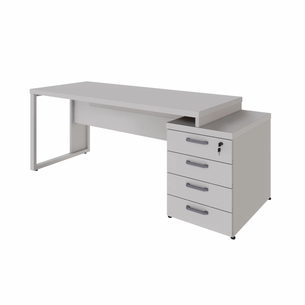 Mesa Escritório Extensível 1,70m a 1,92m 4 Gav. Pé Metal F5 Cor:Cinza