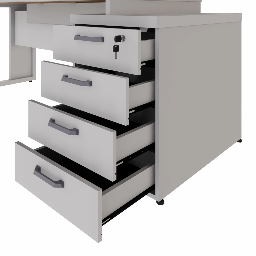 Mesa Escritório Extensível 1,70m a 1,92m 4 Gav. Pé Metal F5 Cor:Cinza