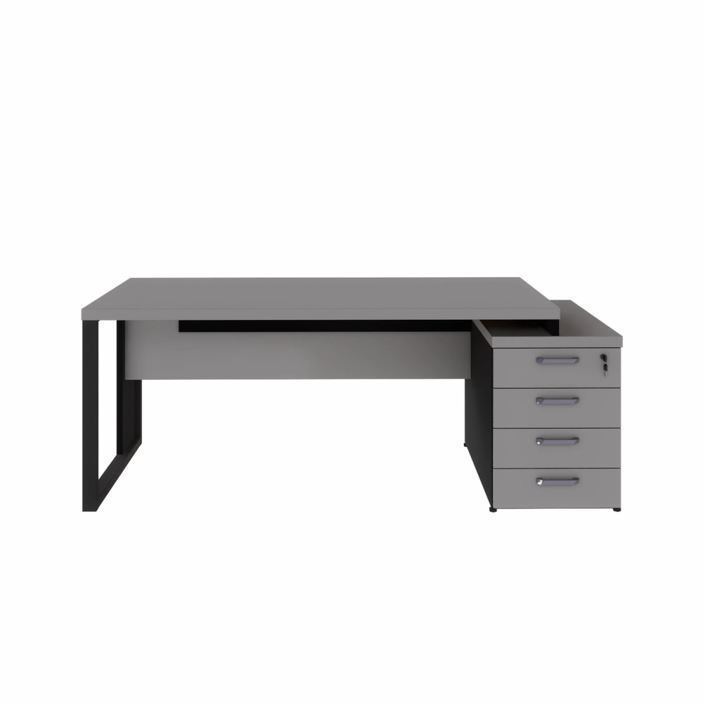 Mesa Escritório Extensível 1,70m a 1,92m 4 Gav. Pé Metal F5 Cor:Cinza Sagrado com Preto