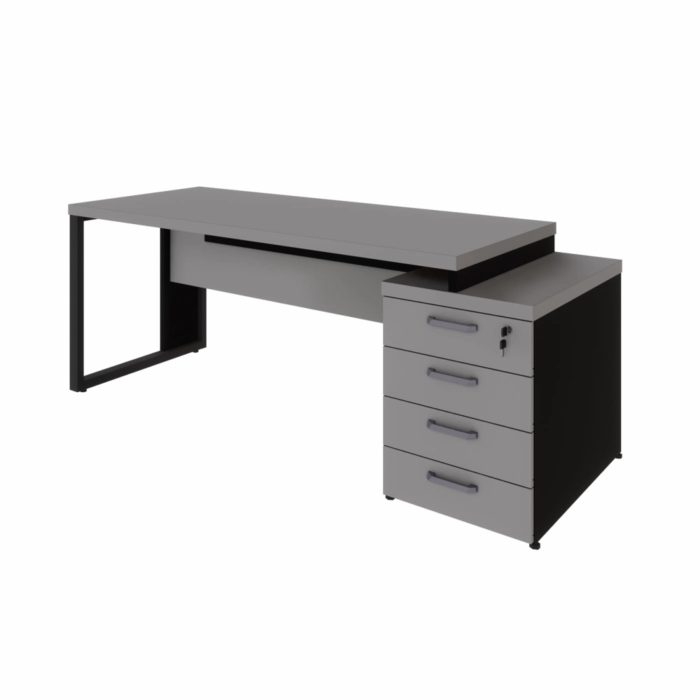 Mesa Escritório Extensível 1,70m a 1,92m 4 Gav. Pé Metal F5 Cor:Cinza Sagrado com Preto