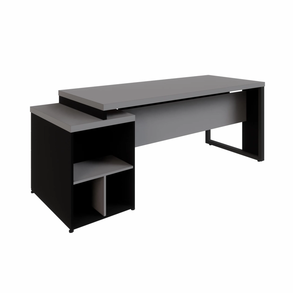 Mesa Escritório Extensível 1,70m a 1,92m 4 Gav. Pé Metal F5 Cor:Cinza Sagrado com Preto