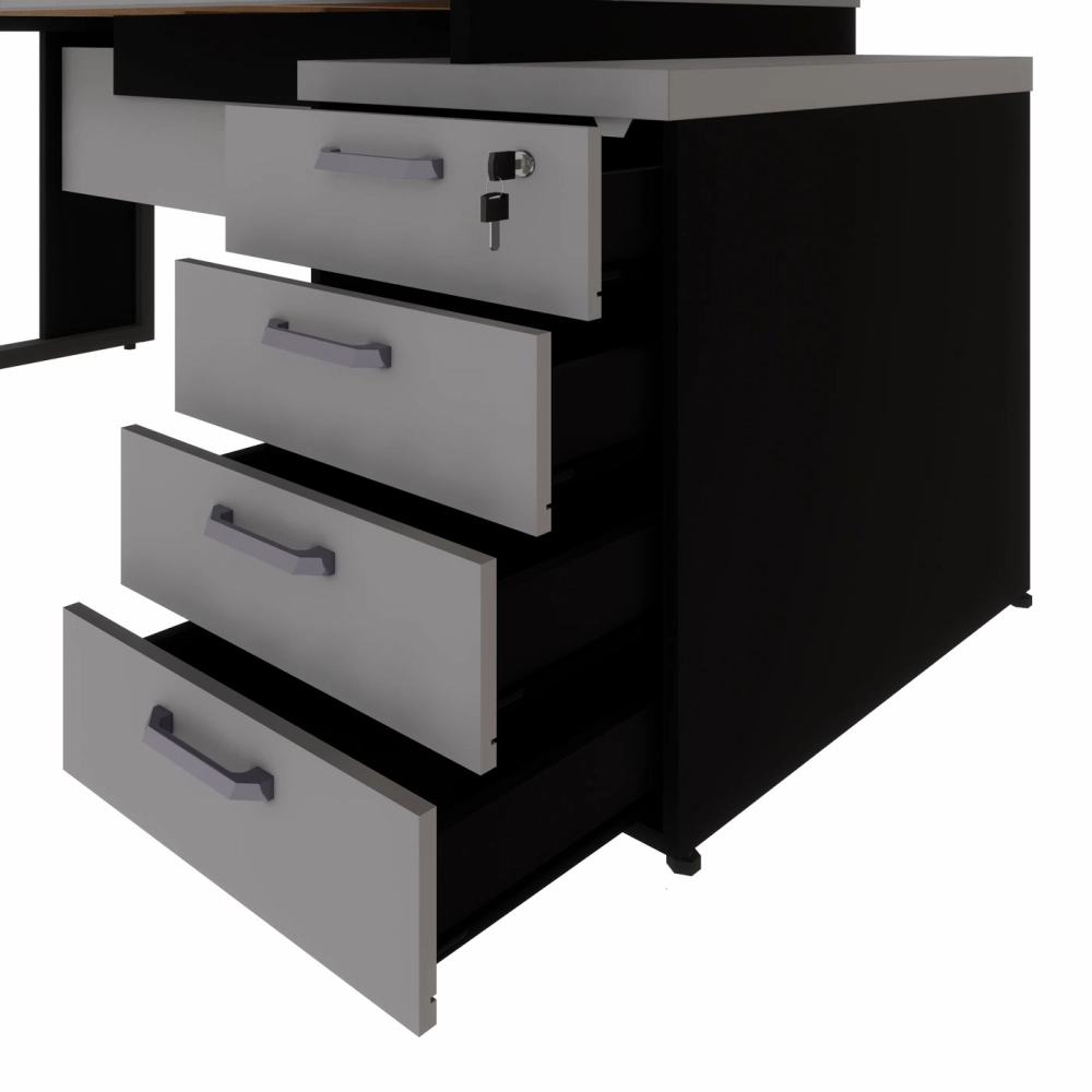 Mesa Escritório Extensível 1,70m a 1,92m 4 Gav. Pé Metal F5 Cor:Cinza Sagrado com Preto