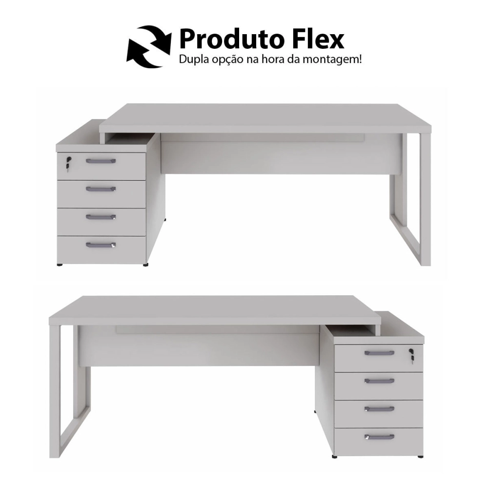 Mesa Escritório Extensível 1,70m a 1,92m 4 Gav. Pé Metal F5 Cor:Cinza