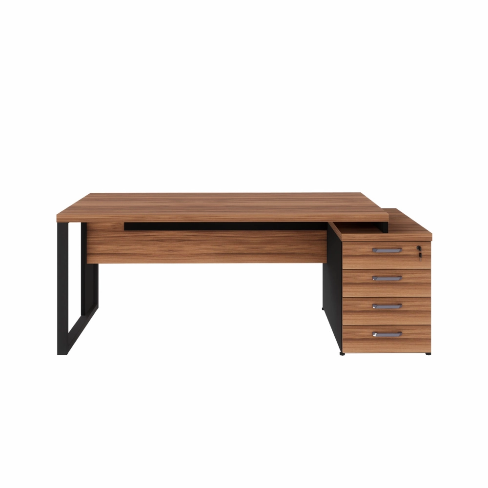 Mesa Escritório Extensível 1,70m a 1,92m 4 Gav. Pé Metal F5 Cor:Nogal com Preto