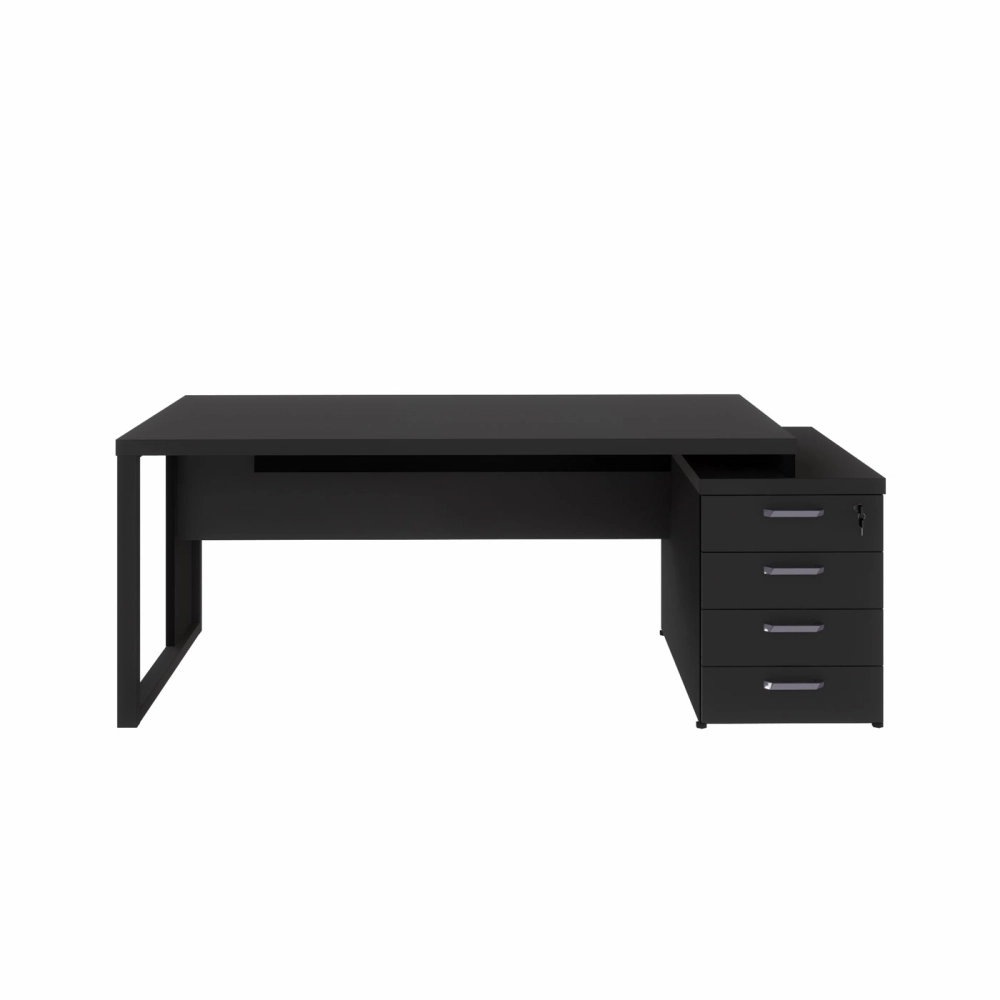 Mesa Escritório Extensível 1,70m a 1,92m 4 Gav. Pé Metal F5 Cor:Preto