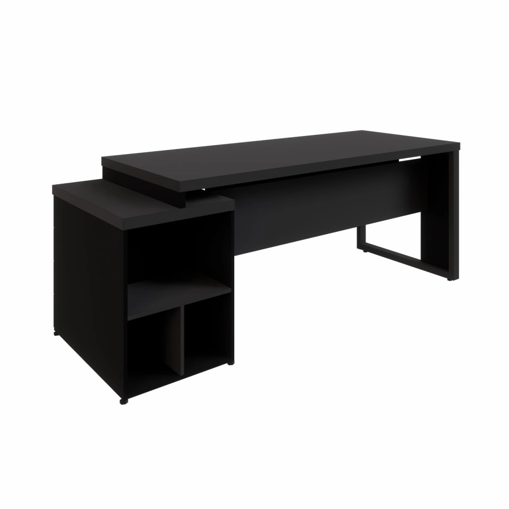 Mesa Escritório Extensível 1,70m a 1,92m 4 Gav. Pé Metal F5 Cor:Preto
