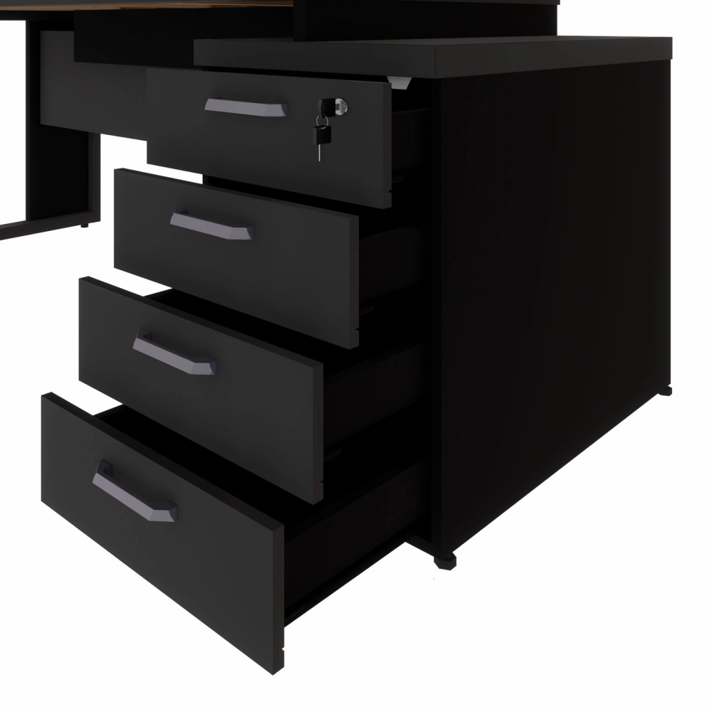 Mesa Escritório Extensível 1,70m a 1,92m 4 Gav. Pé Metal F5 Cor:Preto