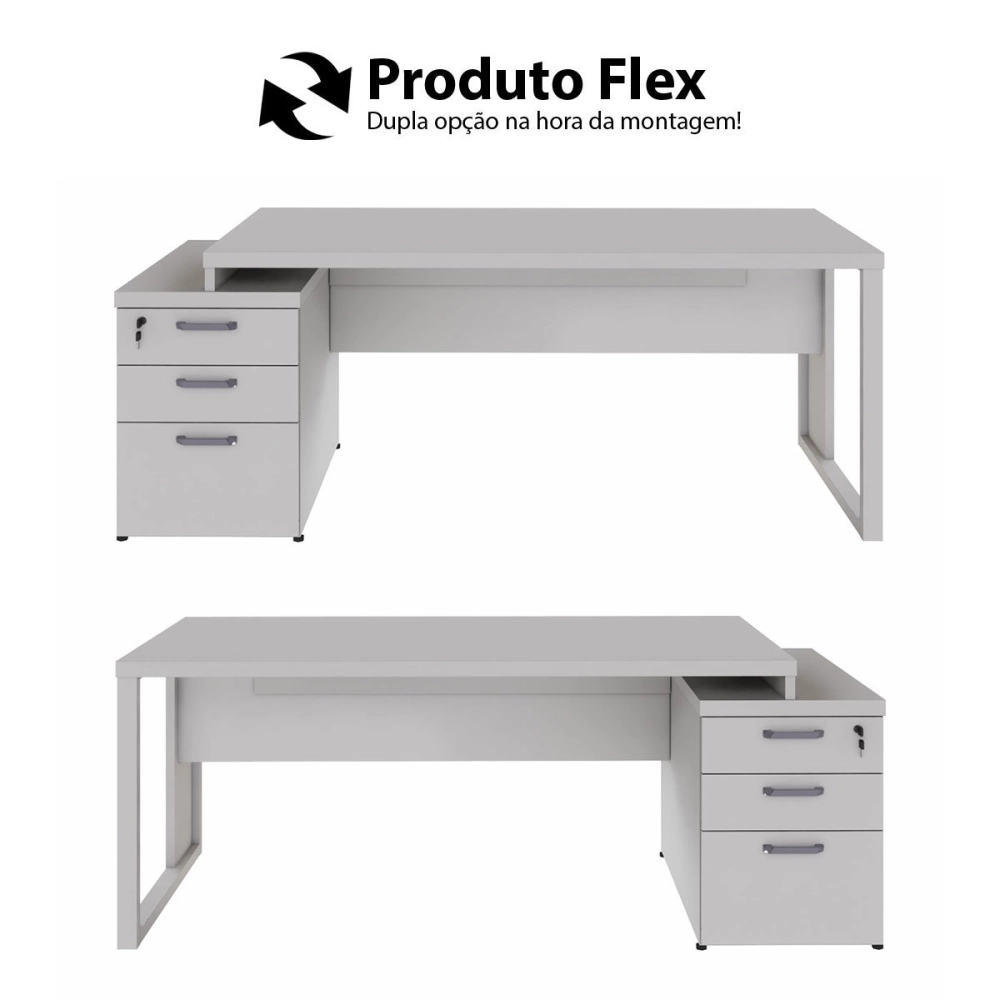 Mesa Escritório Extensível 170cm a 192cm 3 Gav. Pé Metal F5 Cor:Cinza