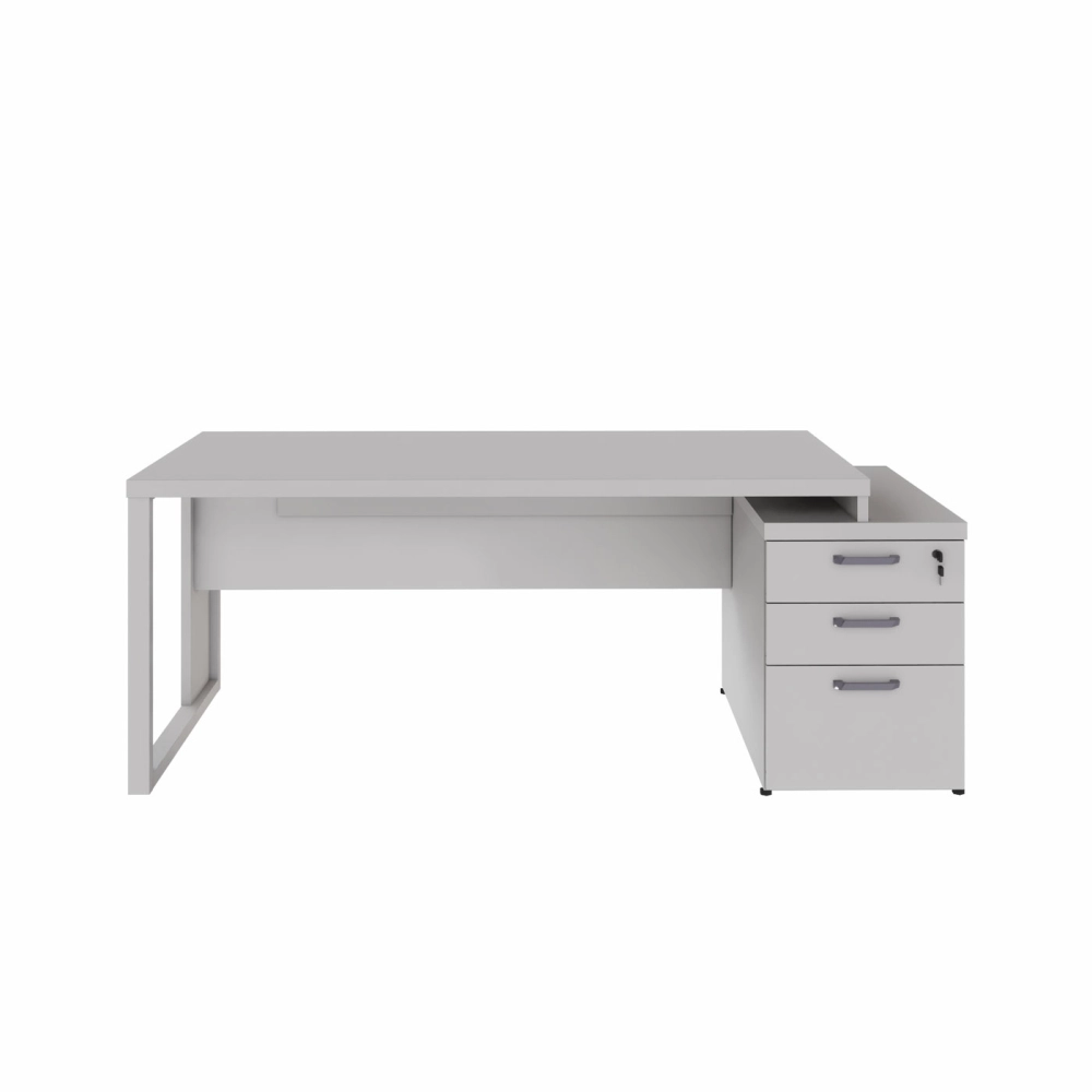 Mesa Escritório Extensível 170cm a 192cm 3 Gav. Pé Metal F5 Cor:Cinza