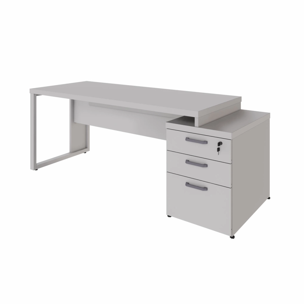 Mesa Escritório Extensível 170cm a 192cm 3 Gav. Pé Metal F5 Cor:Cinza