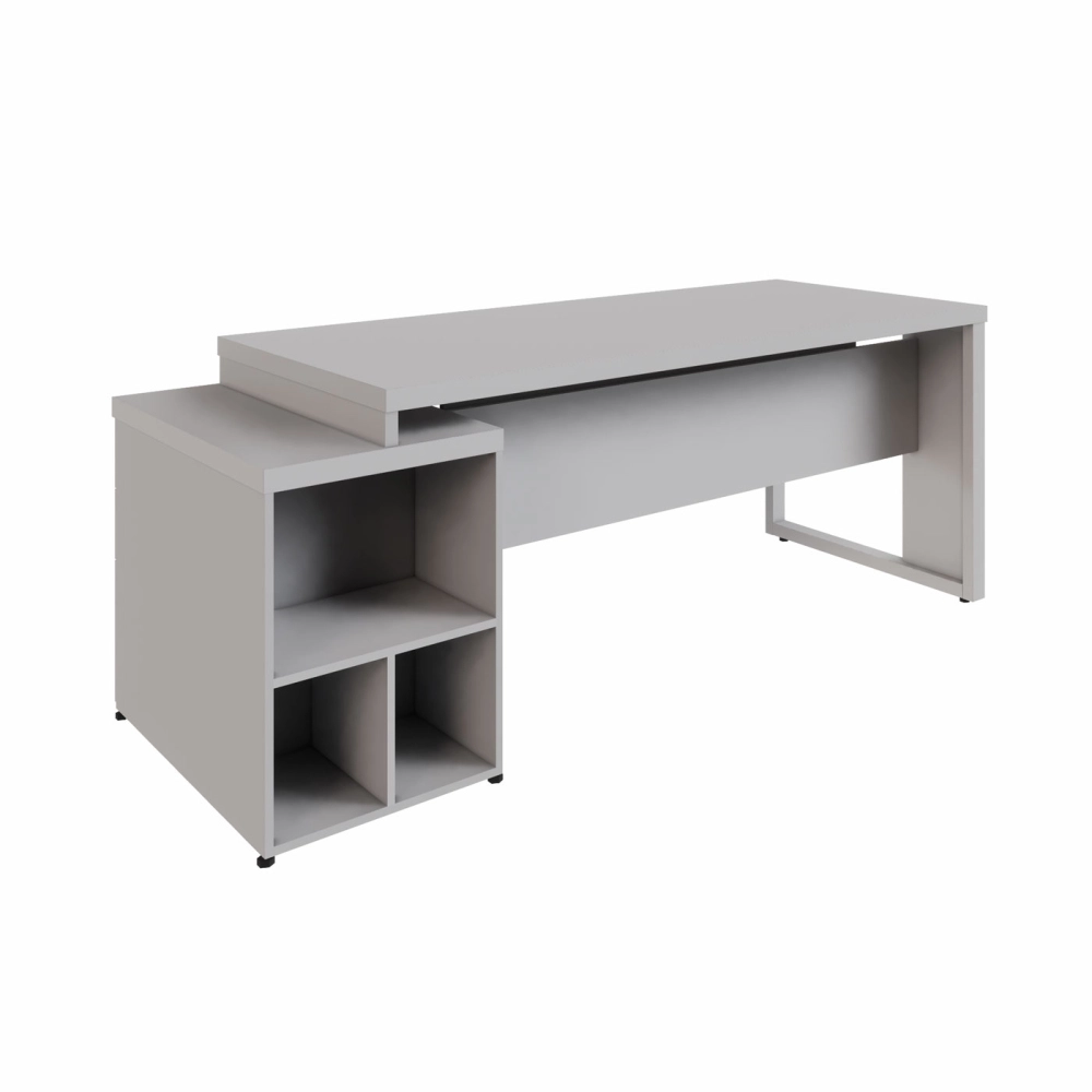 Mesa Escritório Extensível 170cm a 192cm 3 Gav. Pé Metal F5 Cor:Cinza