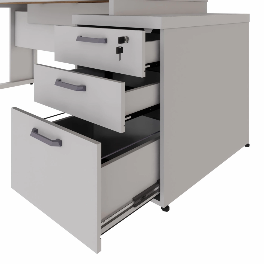 Mesa Escritório Extensível 170cm a 192cm 3 Gav. Pé Metal F5 Cor:Cinza