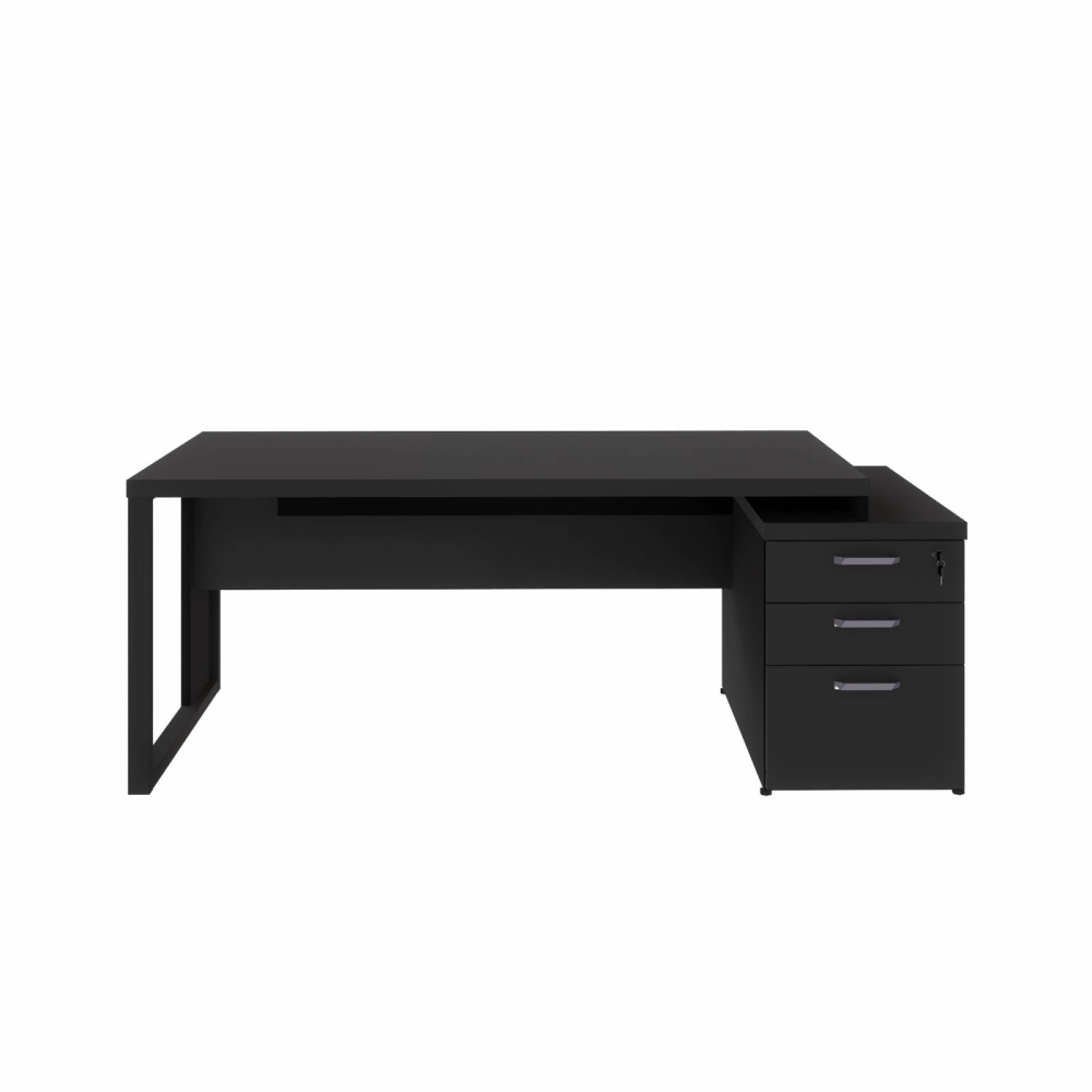 Mesa Escritório Extensível 170cm a 192cm 3 Gav. Pé Metal F5 Cor:Preto