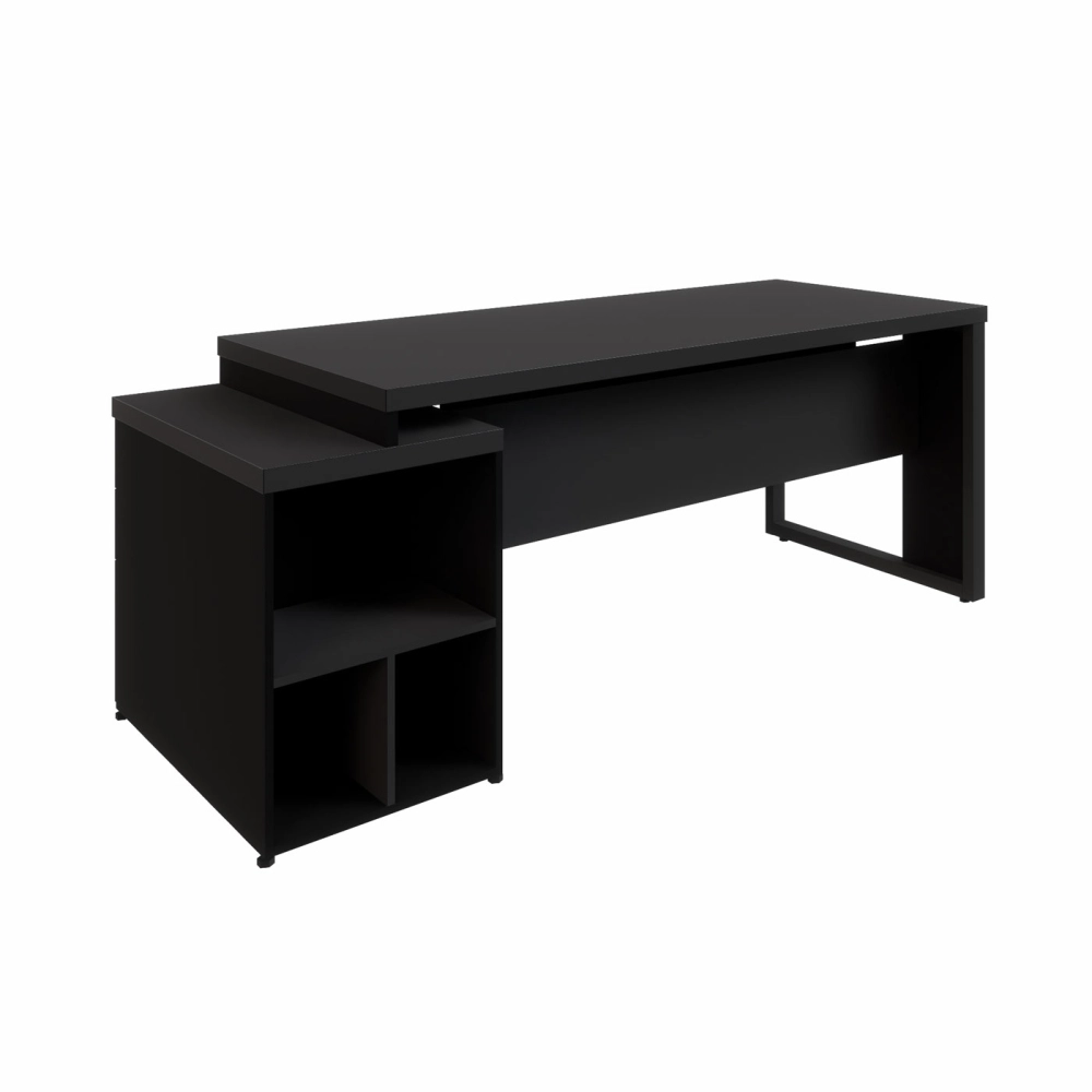 Mesa Escritório Extensível 170cm a 192cm 3 Gav. Pé Metal F5 Cor:Preto